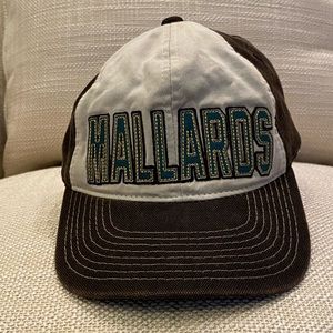 MALLARDS Ducks Brown Cream Hat w Green Tackle Twill Letters/Adjustable Size OSFM
